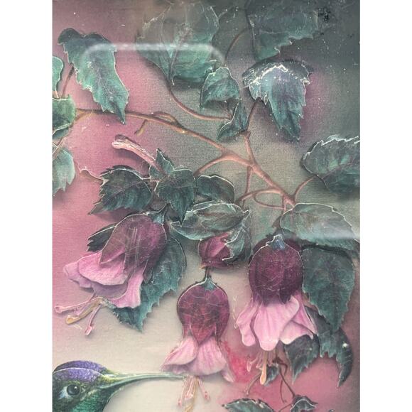 Vintage Crystal Skelley 3D Fushia Hummingbird Framed Art Signed Shadow Box - Picture 3 of 9